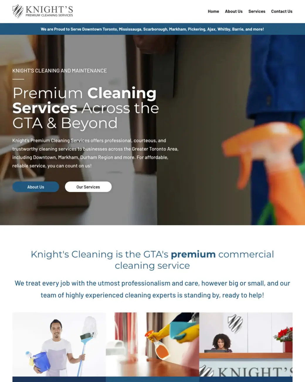 Screenshot of the knightscleaning.ca homepage