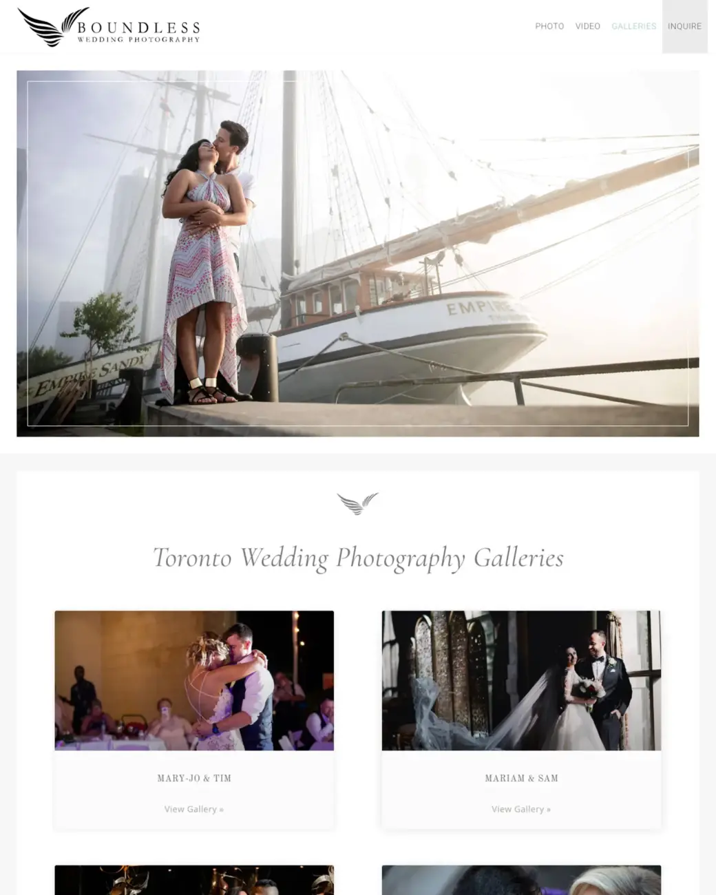Screenshot of myboundlesswedding.com Galleries page