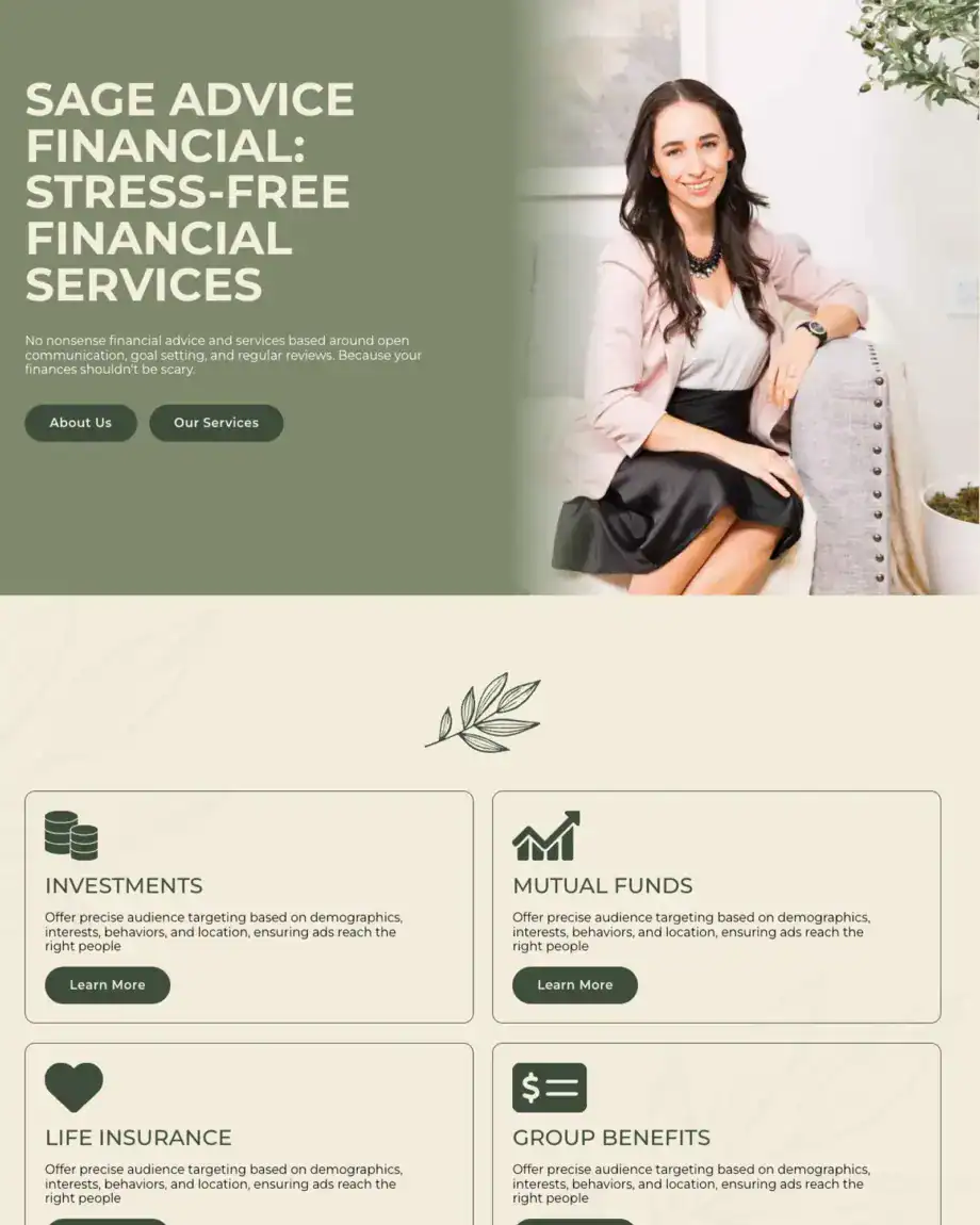 Screenshot of sageadvicefinancial.ca homepage