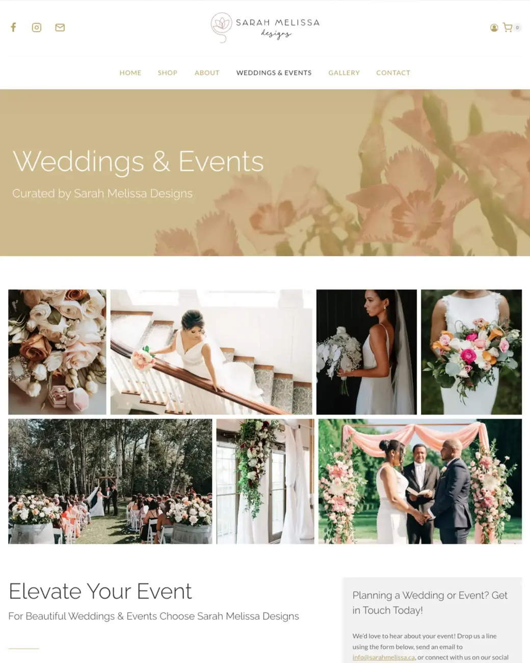 Screenshot of the sarahmelissa.ca Events page